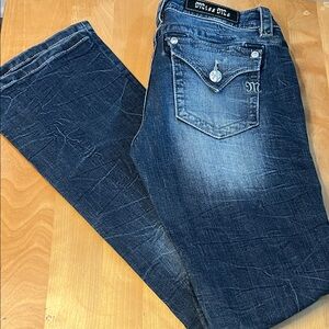 Miss Me Men's Dark Blue Bootcut Jeans with Faded Wash